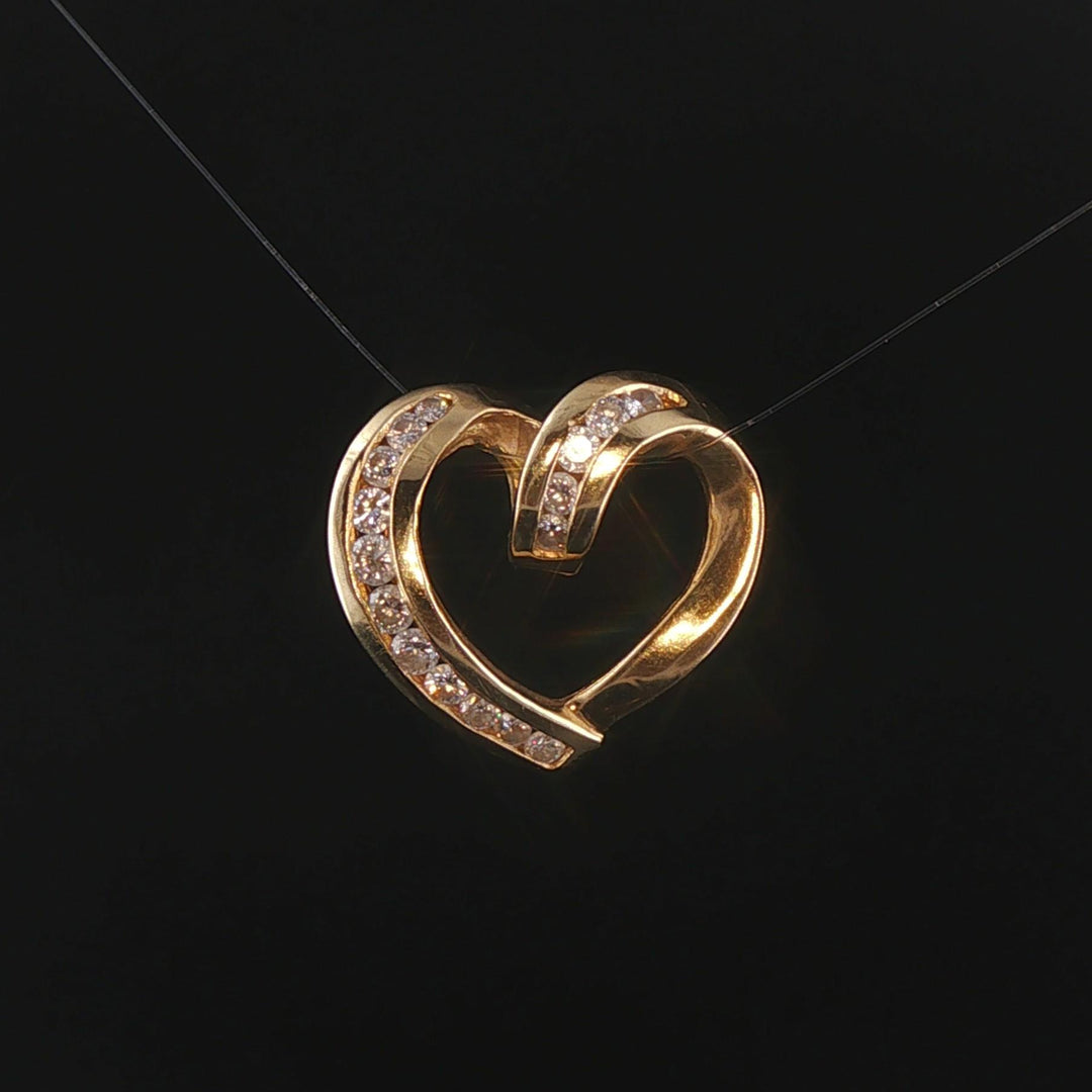 14k Yellow Gold and 0.50cttw Diamond Vintage Heart Slide Pendant 0.75"