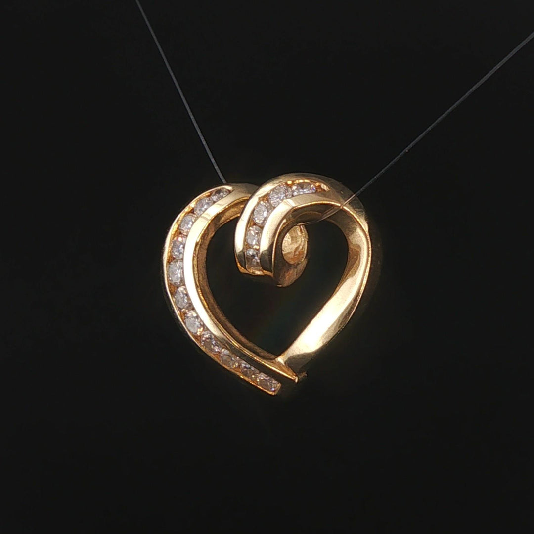 14k Yellow Gold and 0.50cttw Diamond Vintage Heart Slide Pendant 0.75"