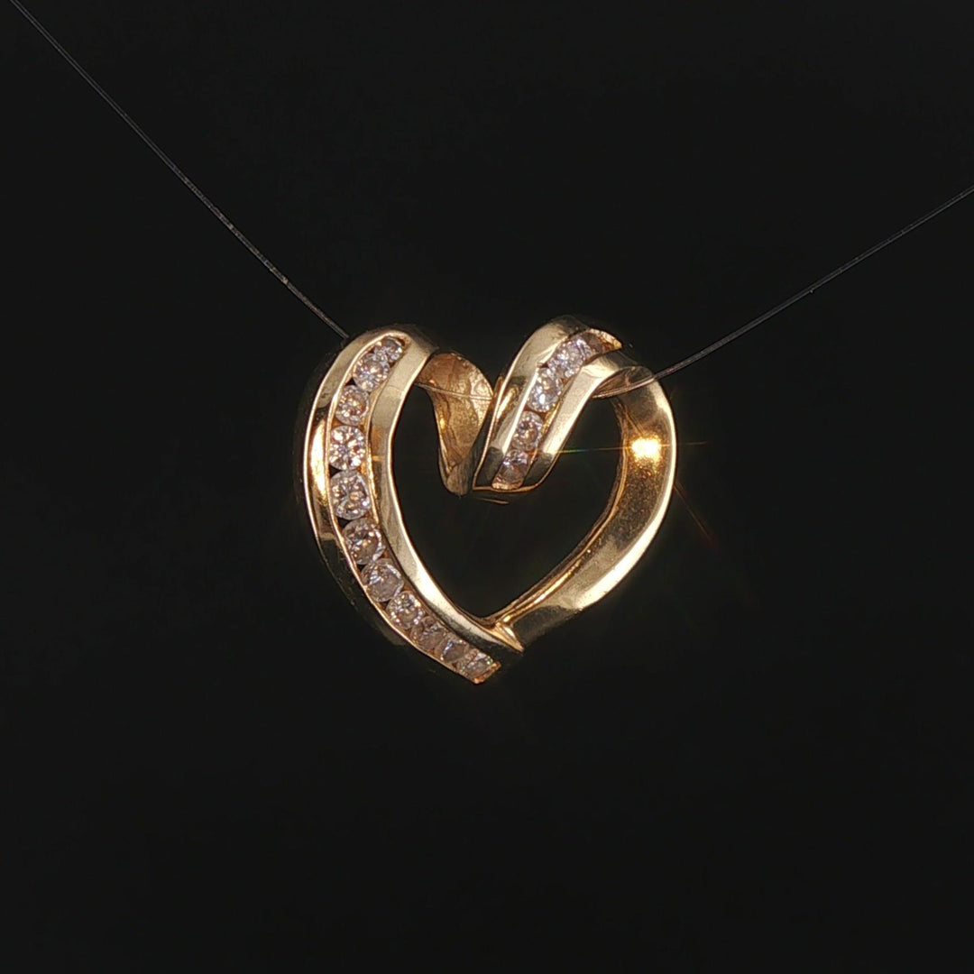 14k Yellow Gold and 0.50cttw Diamond Vintage Heart Slide Pendant 0.75"