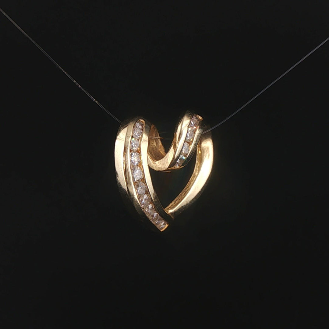 14k Yellow Gold and 0.50cttw Diamond Vintage Heart Slide Pendant 0.75"