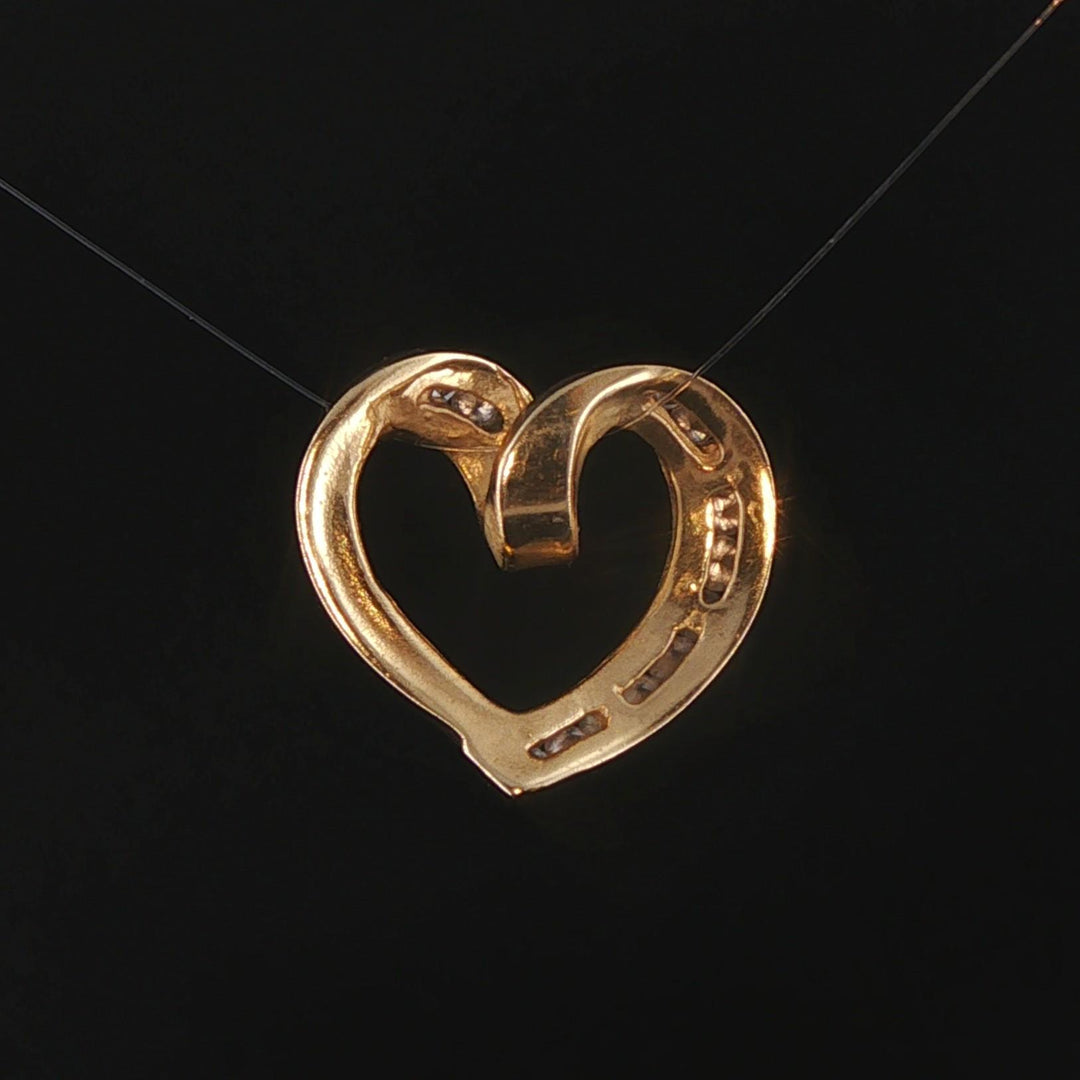 14k Yellow Gold and 0.50cttw Diamond Vintage Heart Slide Pendant 0.75"
