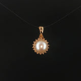 14k Yellow Gold Pearl and Diamond Halo Pendant