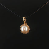 14k Yellow Gold Pearl and Diamond Halo Pendant