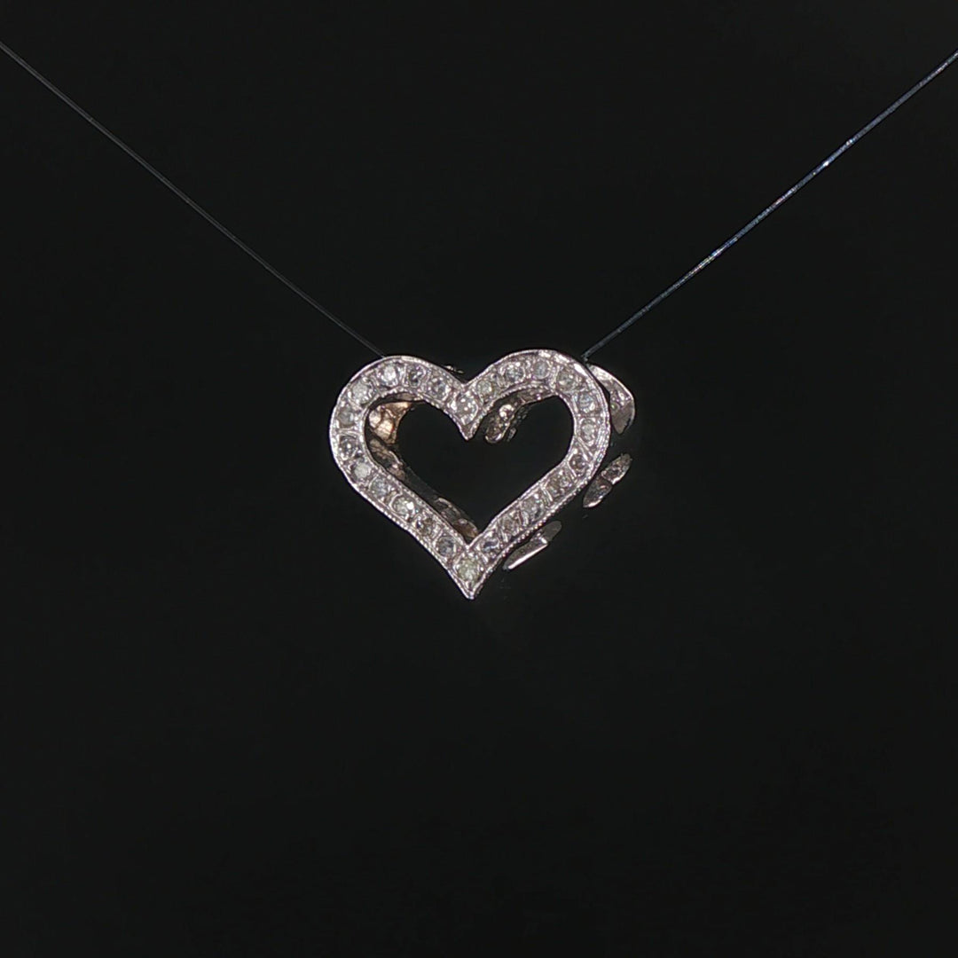 14k White Gold and 0.10cttw Diamond Heart Slide Pendant