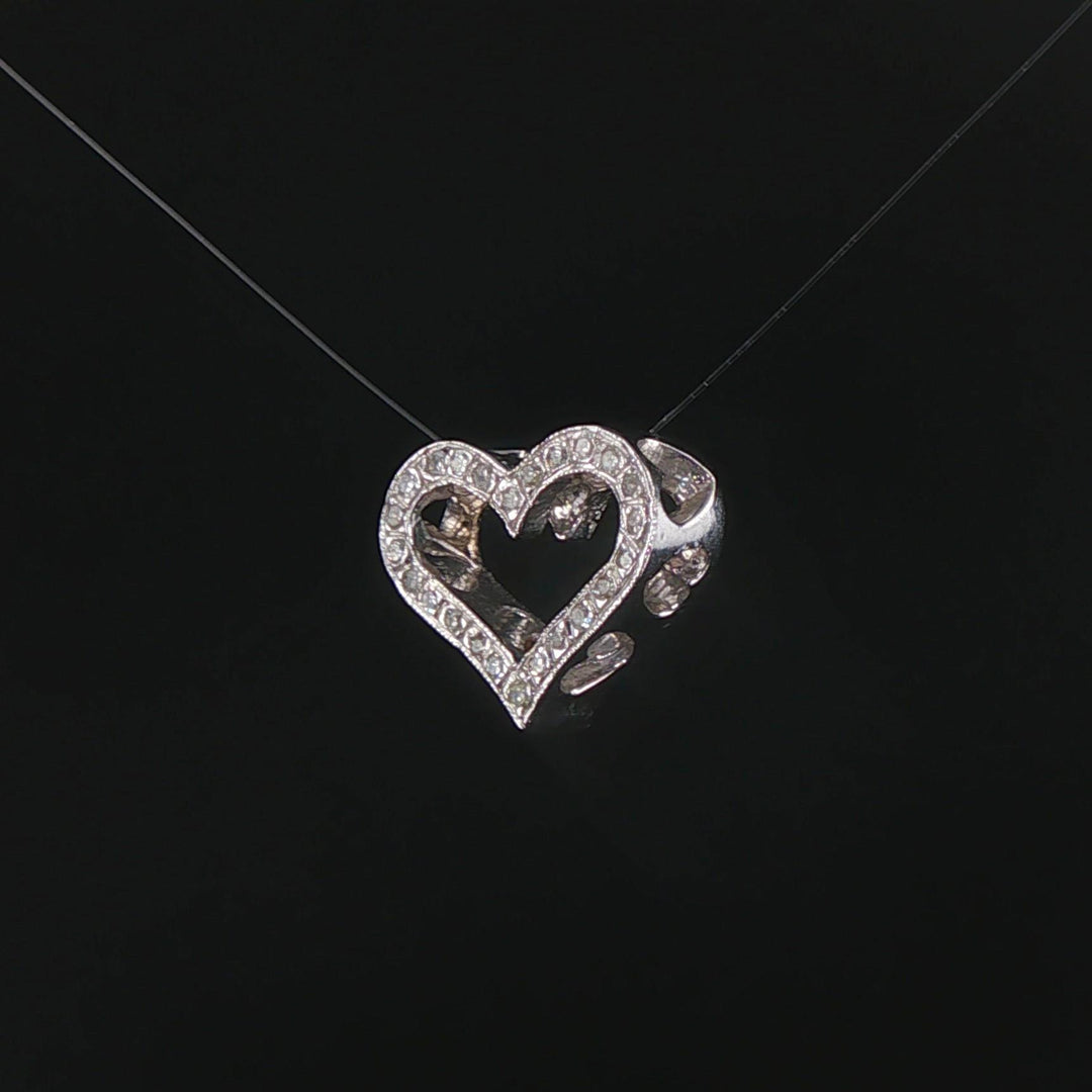 14k White Gold and 0.10cttw Diamond Heart Slide Pendant