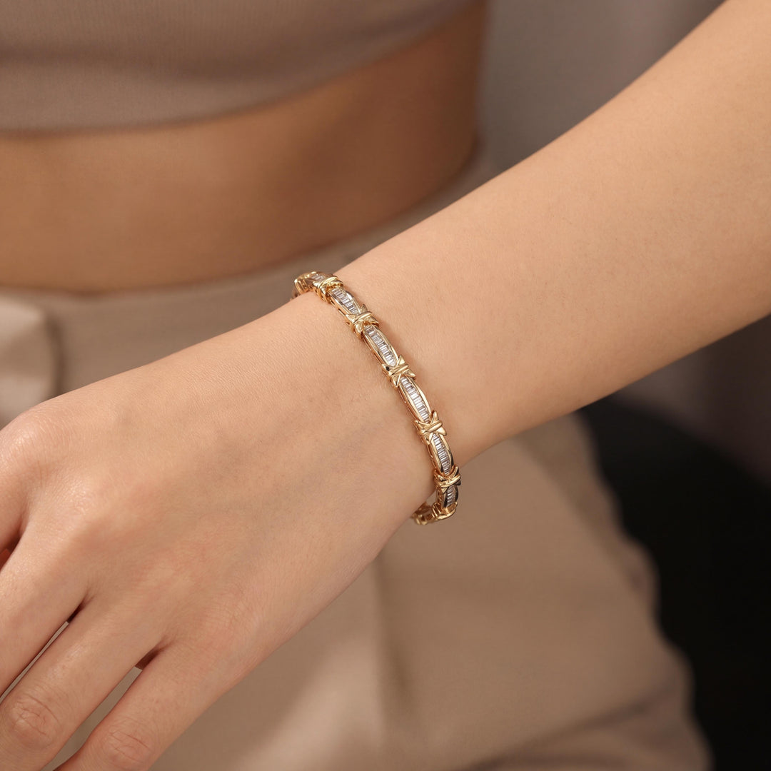 10k Yellow Gold 2cttw Baguette Diamond Fancy Link Bracelet 7"