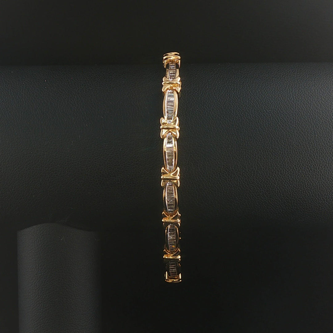 10k Yellow Gold 2cttw Baguette Diamond Fancy Link Bracelet 7"