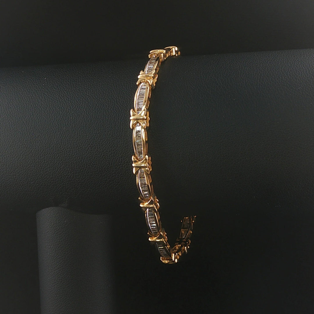 10k Yellow Gold 2cttw Baguette Diamond Fancy Link Bracelet 7"
