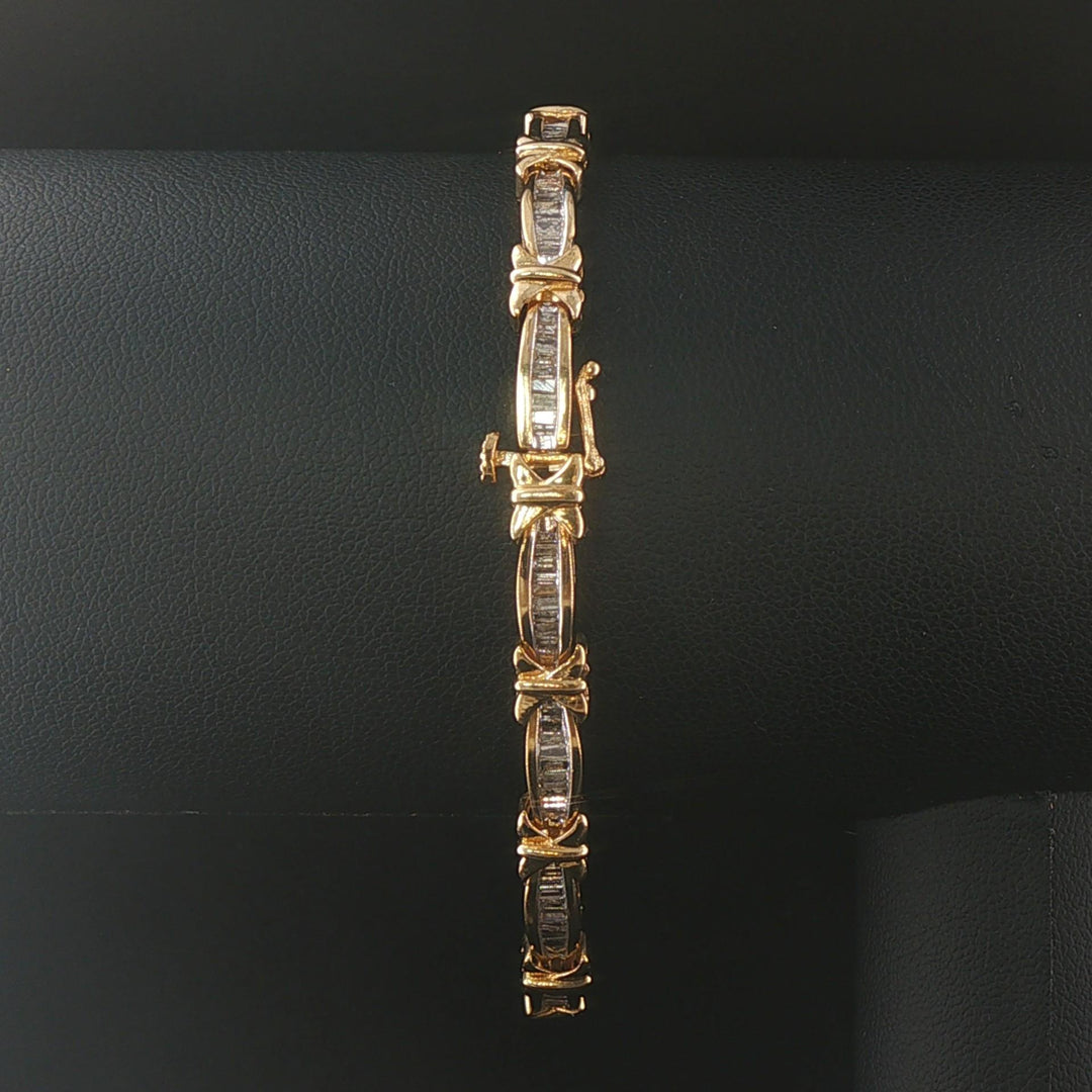 10k Yellow Gold 2cttw Baguette Diamond Fancy Link Bracelet 7"
