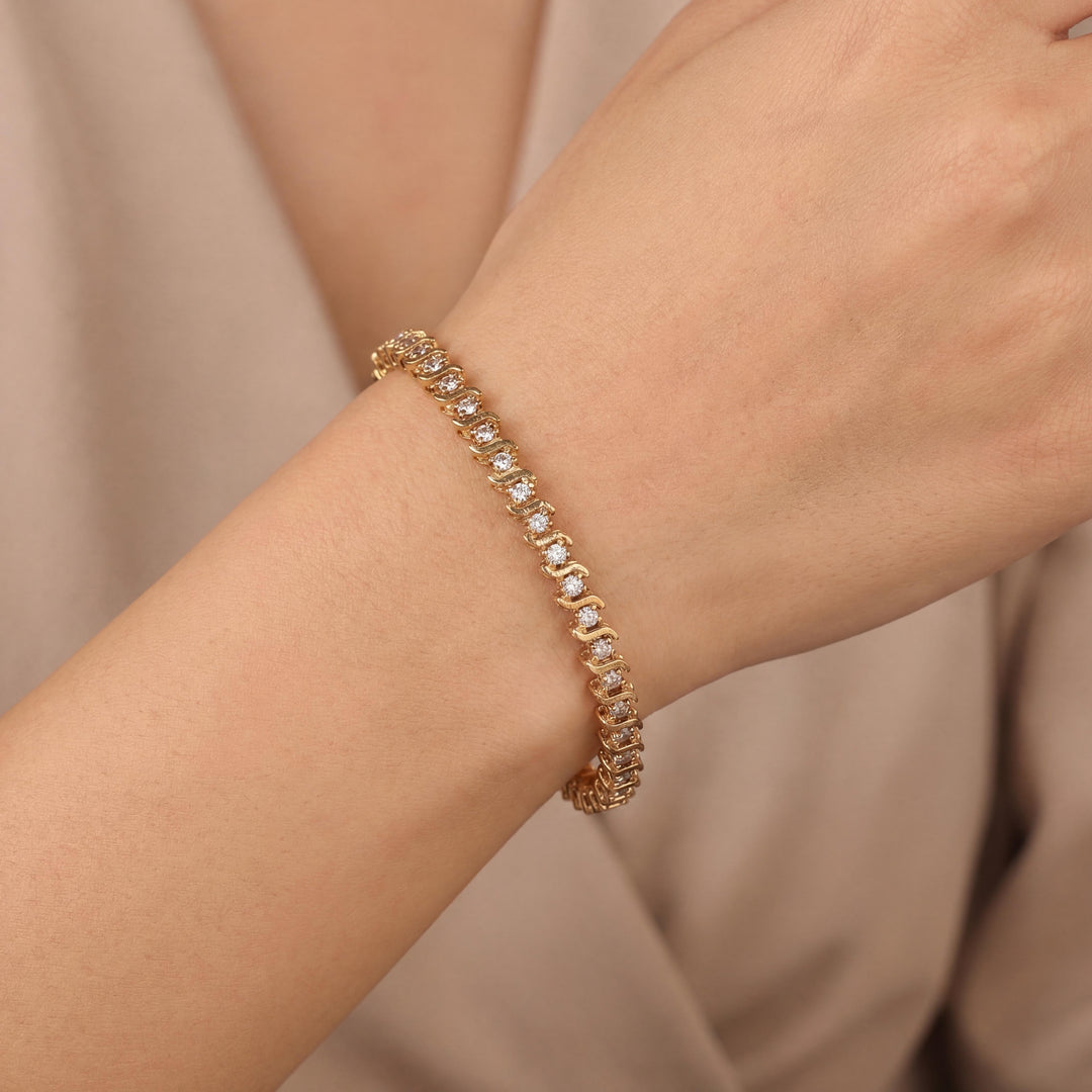 10k Yellow Gold and 2.5cttw Diamond Vintage S Link Tennis Bracelet 7.25"