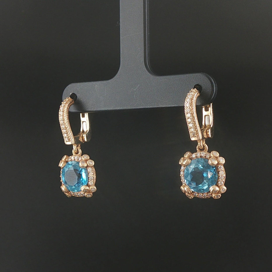 Judith Ripka 14k Yellow Gold Topaz and Diamond Drop Dangle Earrings 1"