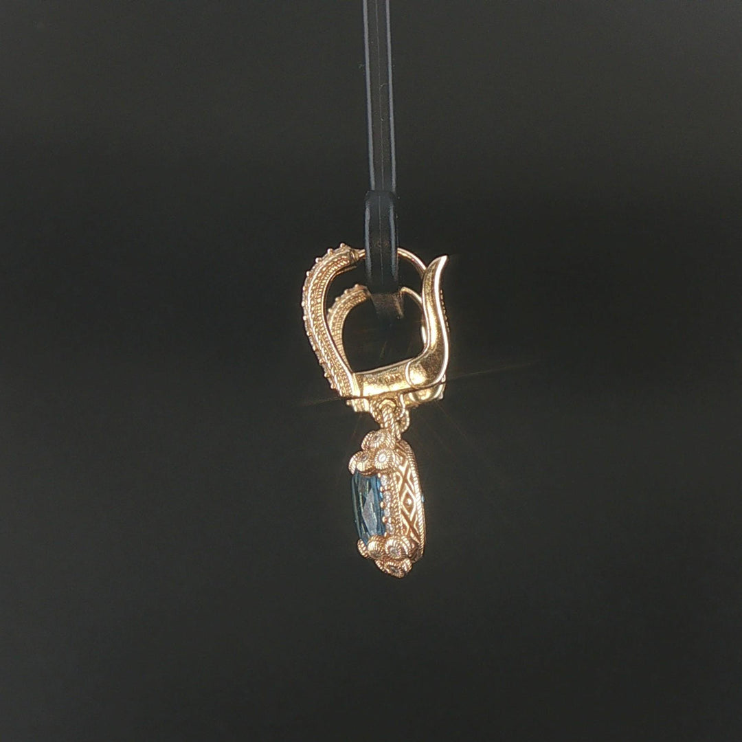 Judith Ripka 14k Yellow Gold Topaz and Diamond Drop Dangle Earrings 1"