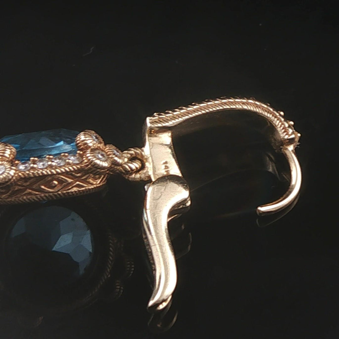 Judith Ripka 14k Yellow Gold Topaz and Diamond Drop Dangle Earrings 1"