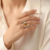 14k White Gold 11.8ct Emerald Cut Citrine and Diamond Ring Size 7