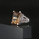 14k White Gold 11.8ct Emerald Cut Citrine and Diamond Ring Size 7