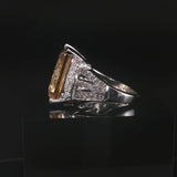 14k White Gold 11.8ct Emerald Cut Citrine and Diamond Ring Size 7