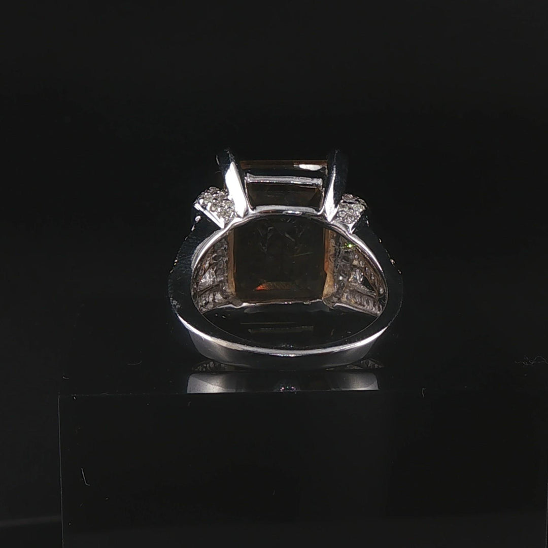 14k White Gold 11.8ct Emerald Cut Citrine and Diamond Ring Size 7