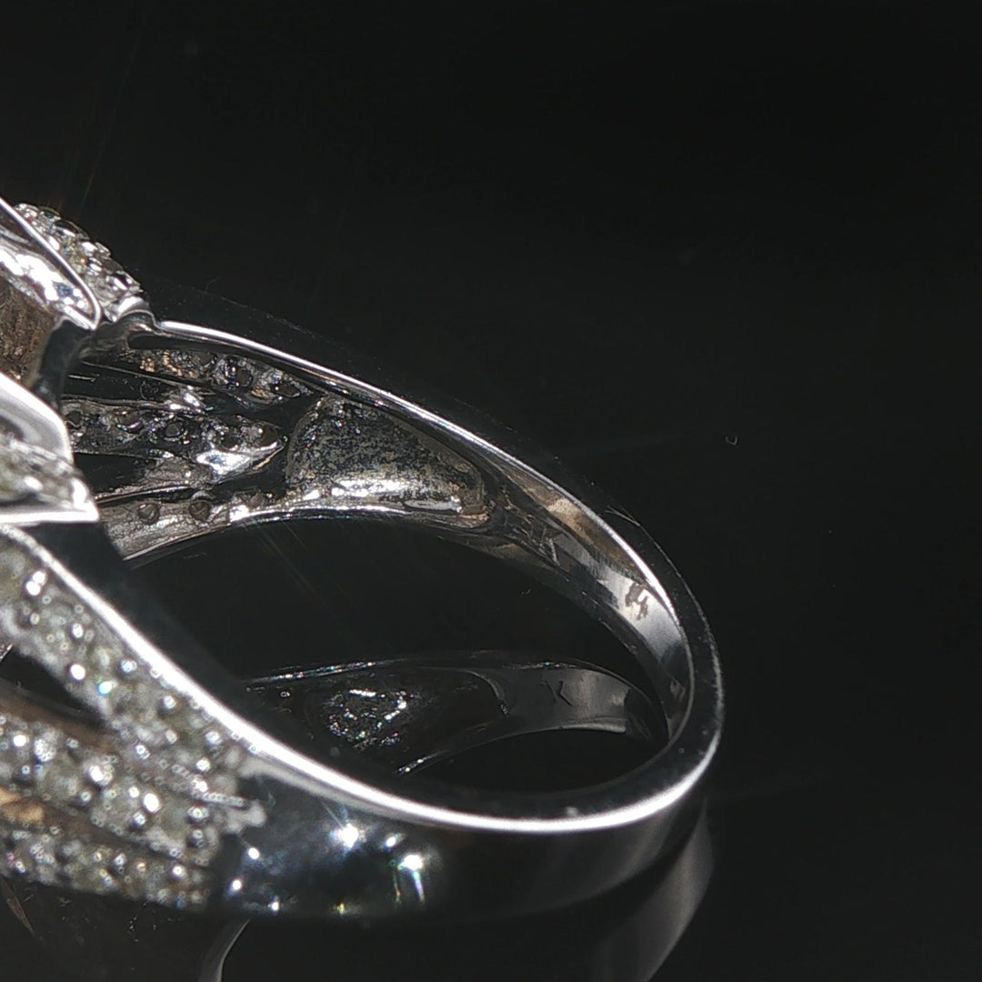 14k White Gold 11.8ct Emerald Cut Citrine and Diamond Ring Size 7