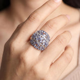 14k White Gold Tanzanite and Diamond Large Floral Ring Size 6