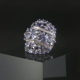 14k White Gold Tanzanite and Diamond Large Floral Ring Size 6