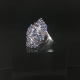 14k White Gold Tanzanite and Diamond Large Floral Ring Size 6