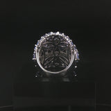 14k White Gold Tanzanite and Diamond Large Floral Ring Size 6