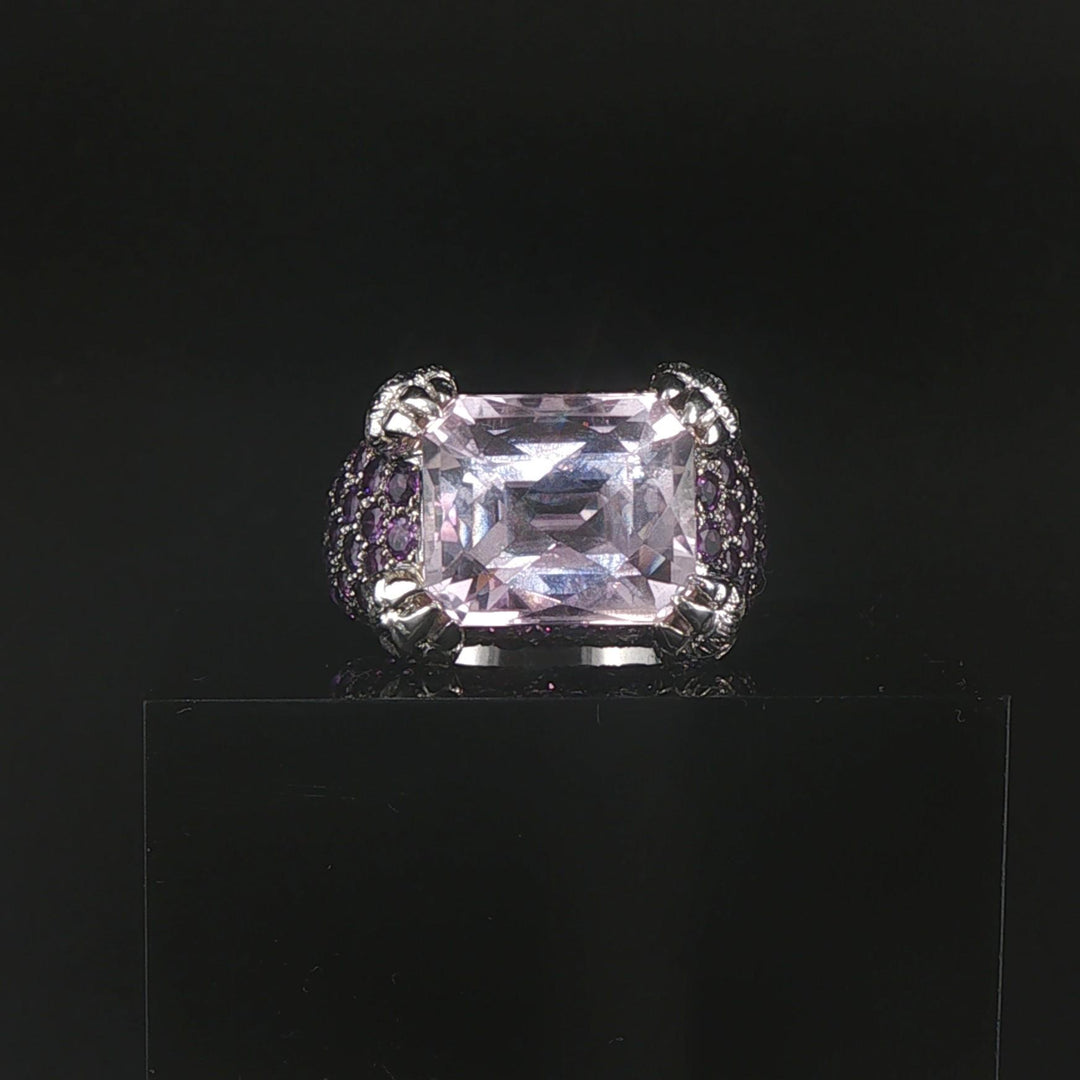 LeVian 14k White Gold Pink Quartz Amethyst and Diamond Ring Size 7