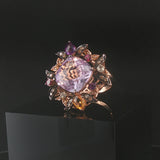 LeVian 14k Rose Gold Pink Quartz and Multi Gemstone Floral Ring Size 7