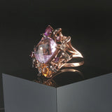 LeVian 14k Rose Gold Pink Quartz and Multi Gemstone Floral Ring Size 7