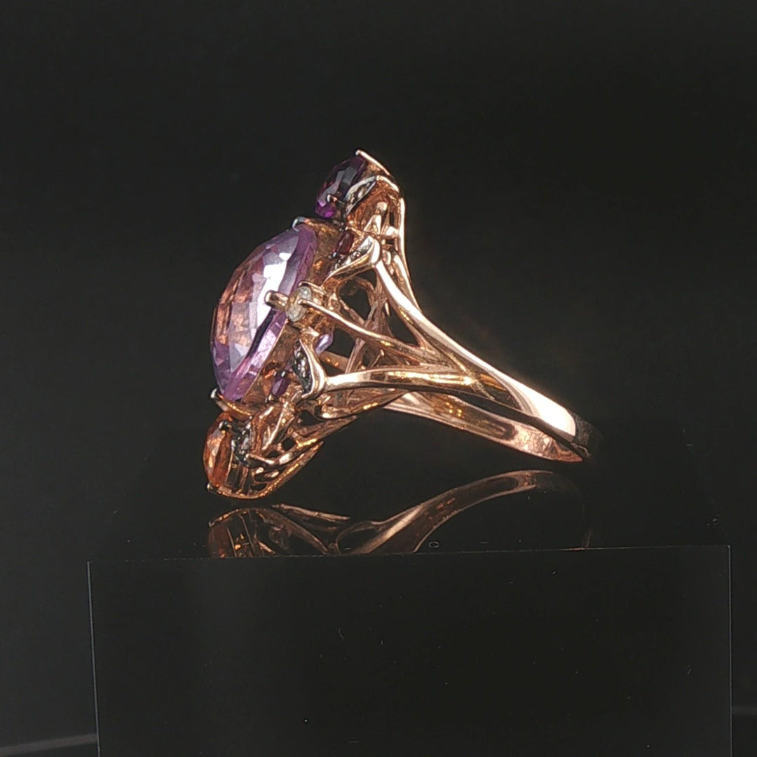 LeVian 14k Rose Gold Pink Quartz and Multi Gemstone Floral Ring Size 7