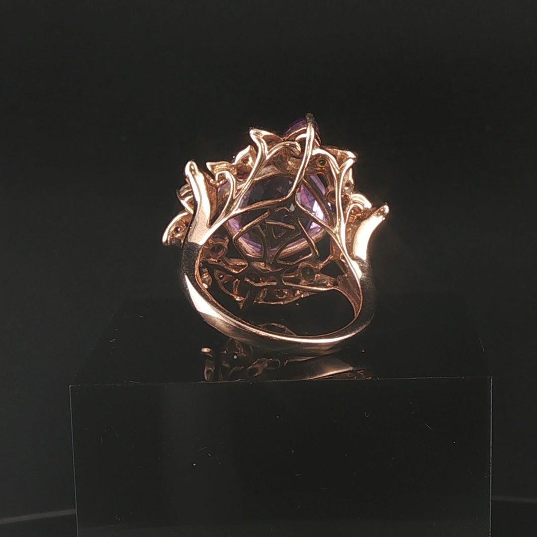 LeVian 14k Rose Gold Pink Quartz and Multi Gemstone Floral Ring Size 7