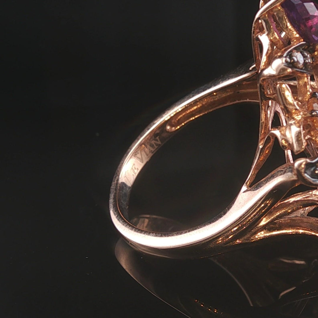 LeVian 14k Rose Gold Pink Quartz and Multi Gemstone Floral Ring Size 7