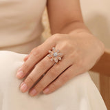 18k Rose and White Gold 1cttw Diamond Large Floral Ring Size 6.75