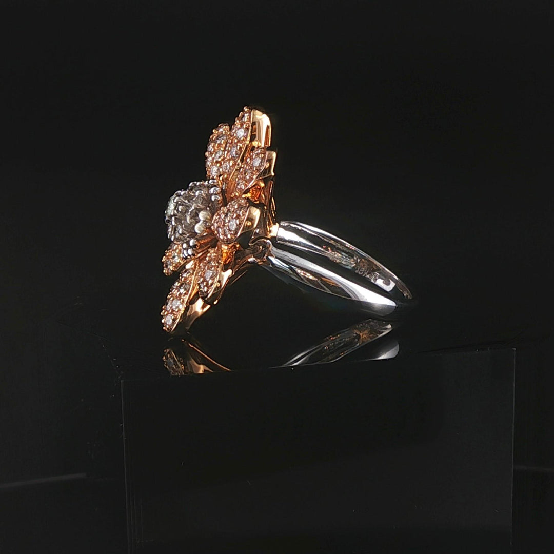 18k Rose and White Gold 1cttw Diamond Large Floral Ring Size 6.75