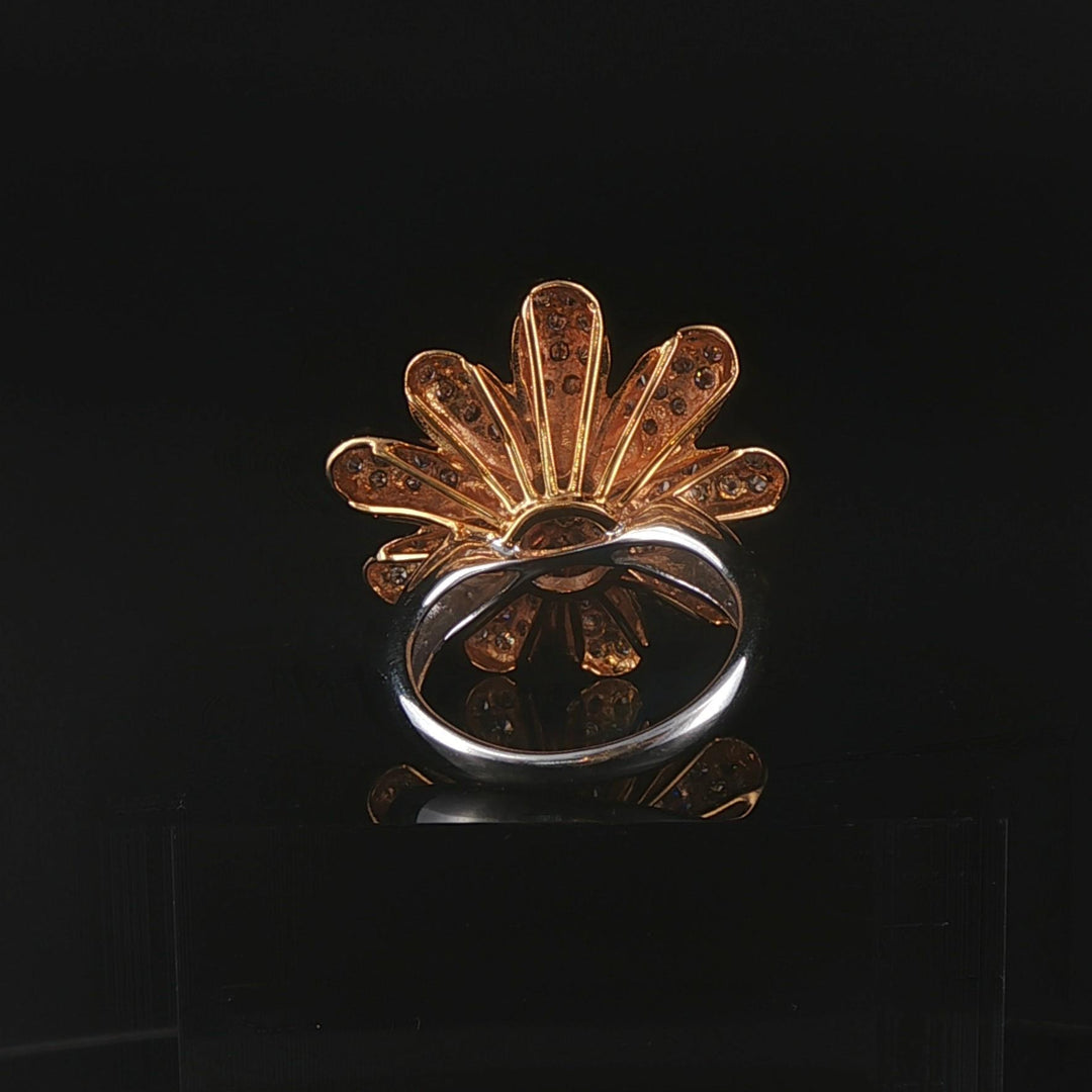 18k Rose and White Gold 1cttw Diamond Large Floral Ring Size 6.75