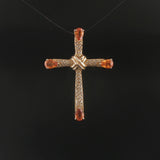 14k Yellow Gold Citrine and 0.25cttw Diamond Cross Pendant 1.5"