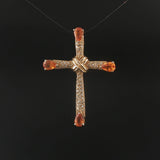 14k Yellow Gold Citrine and 0.25cttw Diamond Cross Pendant 1.5"
