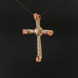 14k Yellow Gold Citrine and 0.25cttw Diamond Cross Pendant 1.5"