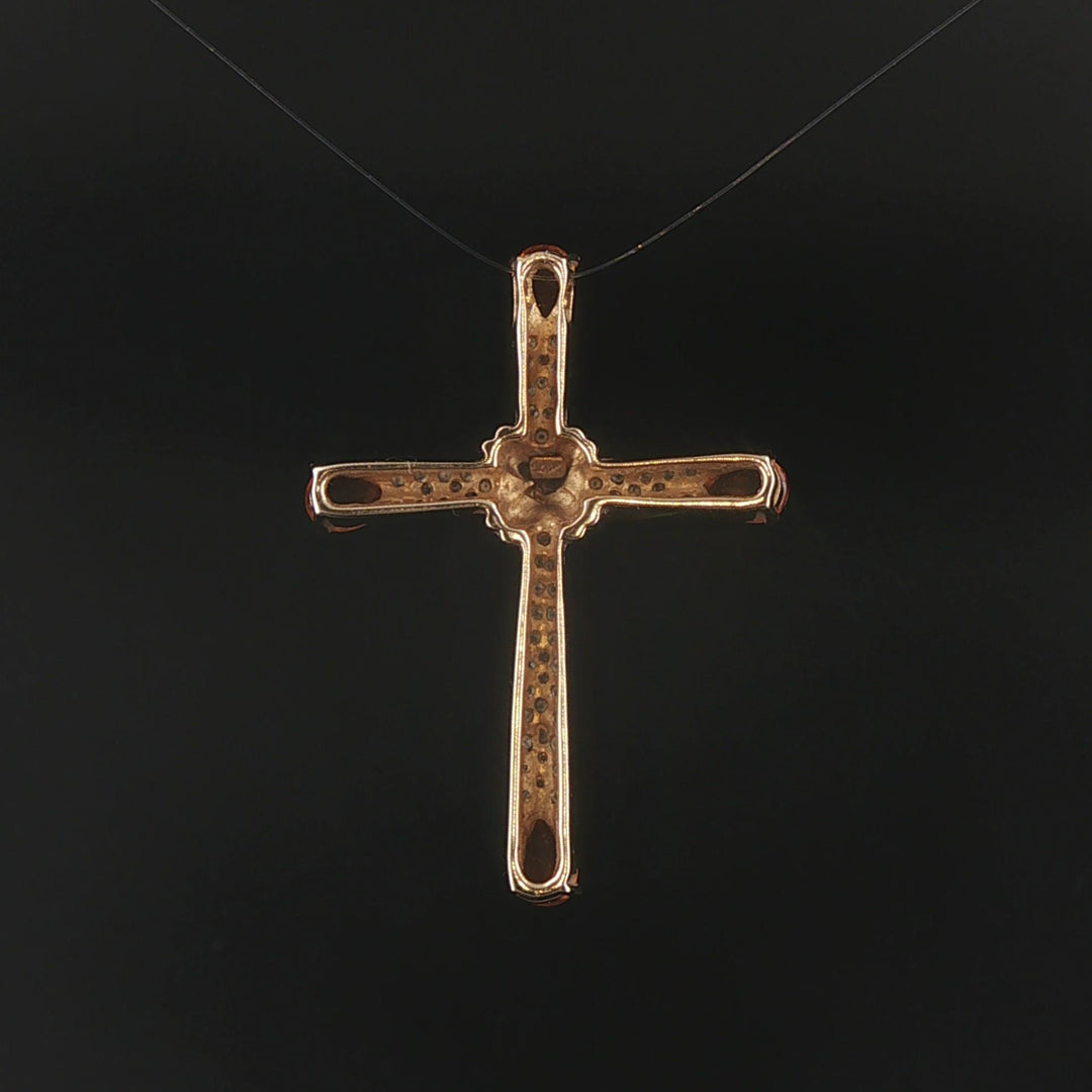 14k Yellow Gold Citrine and 0.25cttw Diamond Cross Pendant 1.5"