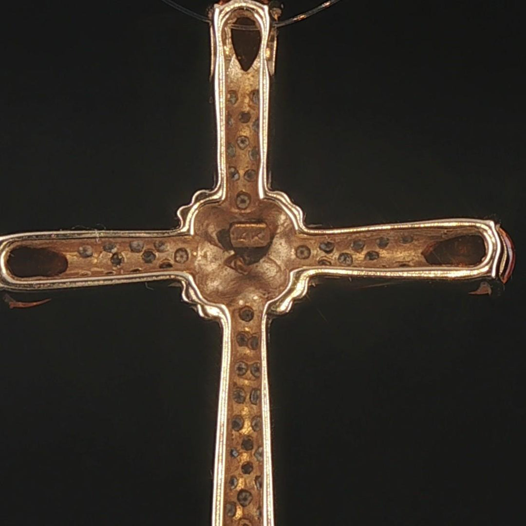14k Yellow Gold Citrine and 0.25cttw Diamond Cross Pendant 1.5"