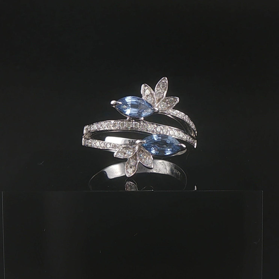 18k White Gold Topaz and Diamond Bypass Band Ring Size 7