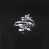 18k White Gold Topaz and Diamond Bypass Band Ring Size 7