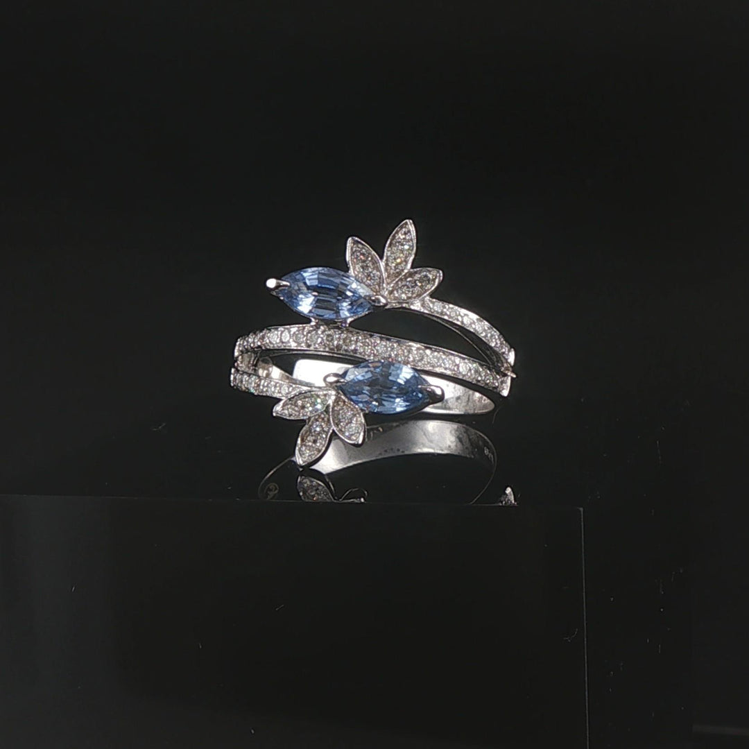 18k White Gold Topaz and Diamond Bypass Band Ring Size 7