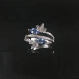 18k White Gold Topaz and Diamond Bypass Band Ring Size 7