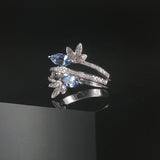 18k White Gold Topaz and Diamond Bypass Band Ring Size 7