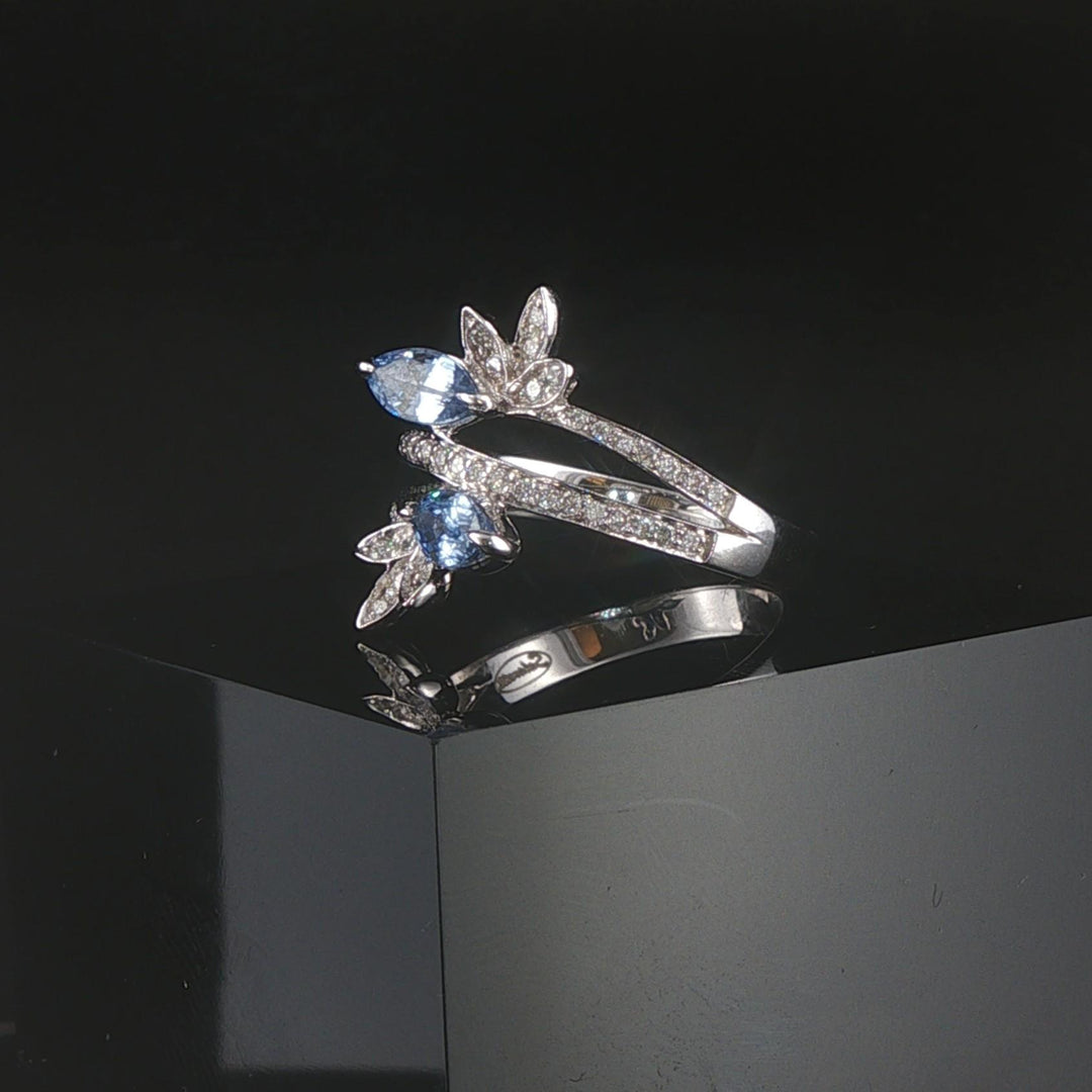 18k White Gold Topaz and Diamond Bypass Band Ring Size 7