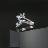 18k White Gold Topaz and Diamond Bypass Band Ring Size 7