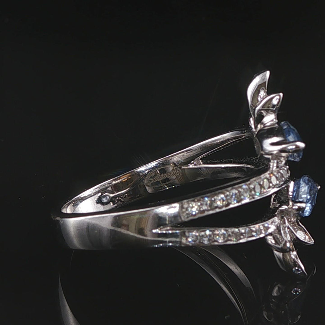 18k White Gold Topaz and Diamond Bypass Band Ring Size 7