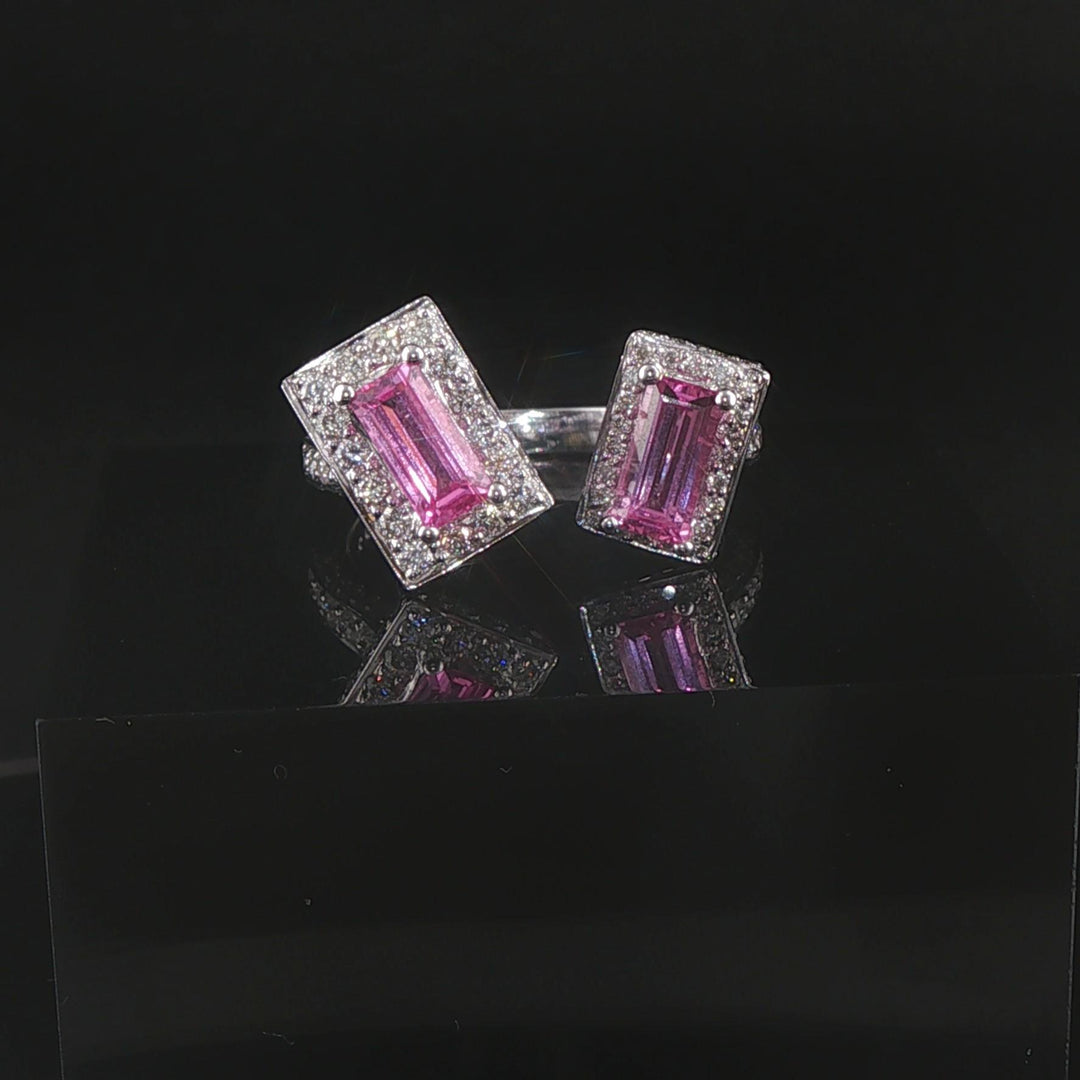 Salavetti 18k White Gold Pink Sapphire and Diamond Et Toi Moi Bypass Ring Size 7