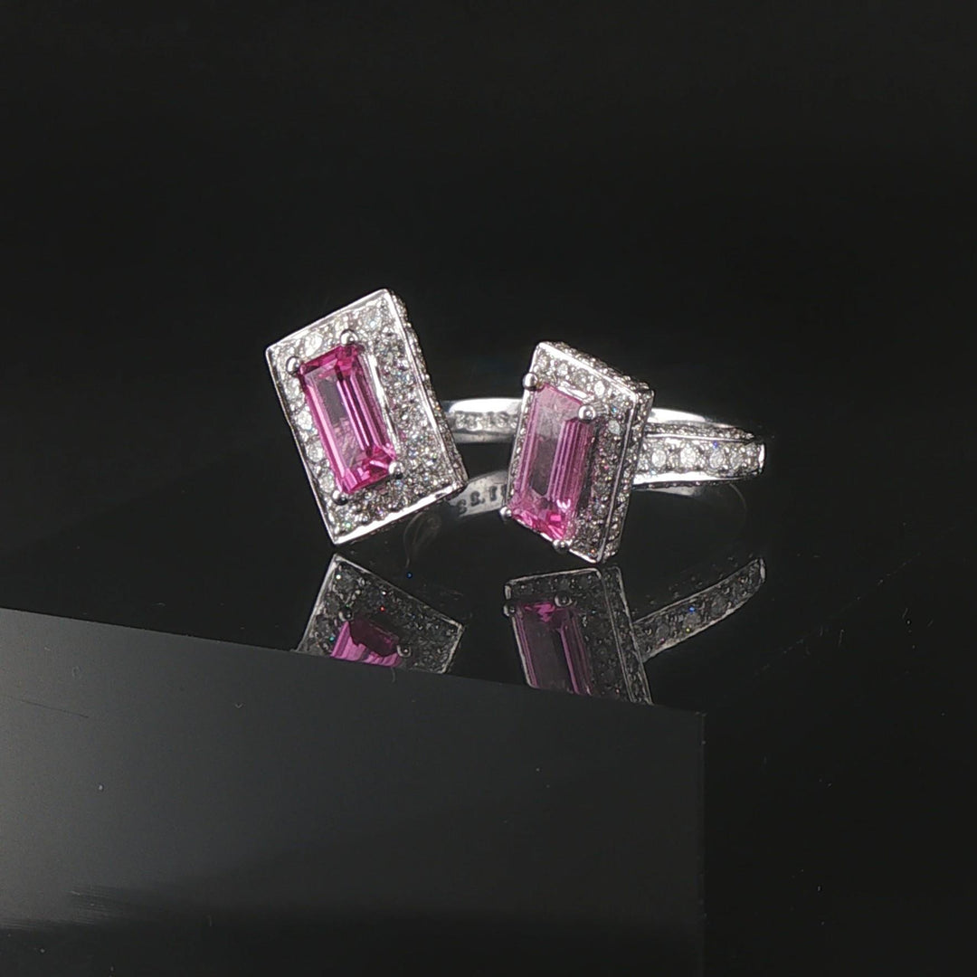 Salavetti 18k White Gold Pink Sapphire and Diamond Et Toi Moi Bypass Ring Size 7